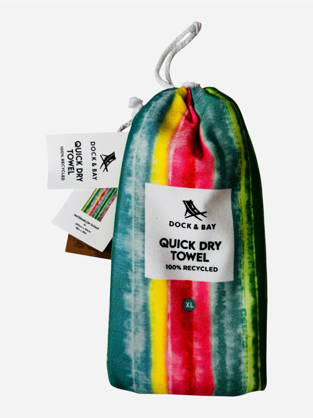 Dock & Bay Quick Dry 100% Recyled Beach Towel XL Watermelon Sugar with Pouch NWT